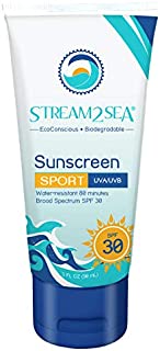 Stream2Sea Reef Safe Sport Mineral Sunscreen, Natural, Water Resistant, Biodegradable, Coral and Ocean Friendly Mineral Sunblock, UVA UVB (SPF 30, 3 Fl Oz)