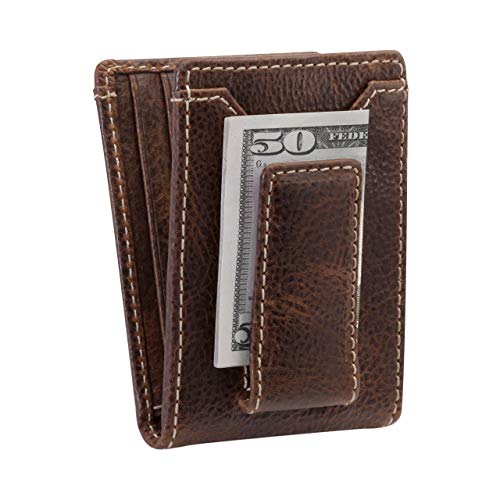 HOJ Co. IVAR ID BIFOLD Money Clip Wallet | Strong Magnetic Closure | Full Grain Leather | Men's Bifold Wallet With Money Clip (Brown)