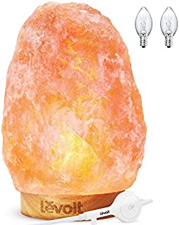 LEVOIT Kana Salt Lamp, Himalayan/Hymilain Pink Crystal Large Sea Rock, Night Light, with Real Rubber Wood Base, Dimmable Touch Switch, Holiday Gift, ETL Certified, 2 Extra Bulbs