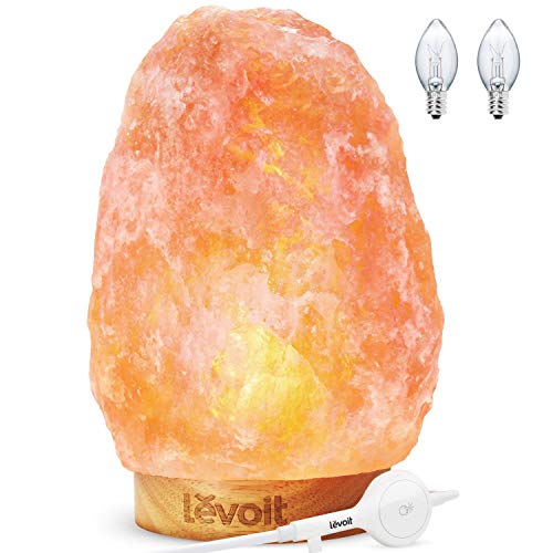 LEVOIT Kana Salt Lamp, Himalayan/Hymilain Pink Crystal Large Sea Rock, Night Light, with Real Rubber Wood Base, Dimmable Touch Switch, Holiday Gift, ETL Certified, 2 Extra Bulbs