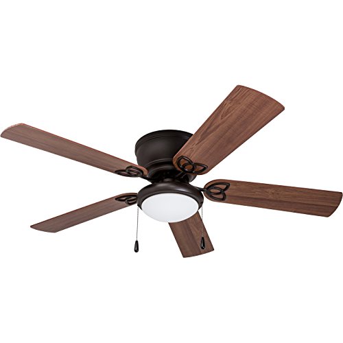 Prominence Home 51429 Benton Hugger/Low Profile Ceiling Fan, 52 Walnut/Maple Blades, LED Globe Light, Bronze