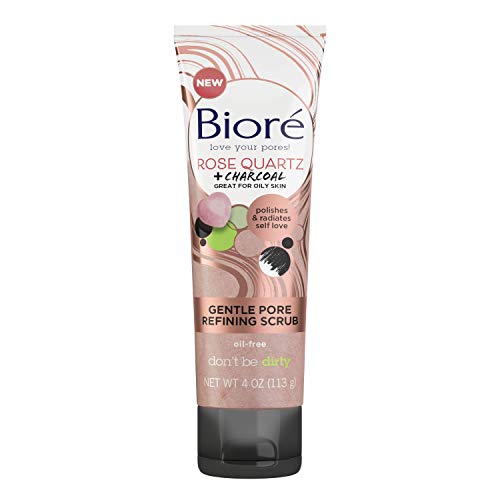 Bioré Rose Quartz With Charcoal Gentle Pore Refining scrub, exfoliating & Pore Minimizing Micro Crystal Facial Scrub, Oil Free, Dermatologist Tested, Cruelty Free, Vegan Friendly, Paraben Free