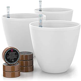 Gardenix Decor 7'' Self Watering planters for Indoor Plants - Flower Pot with Water Level Indicator for Plants, Grow Tracking Tool - Self Watering Planter Plant Pot - Coco Coir - White 3 Pack