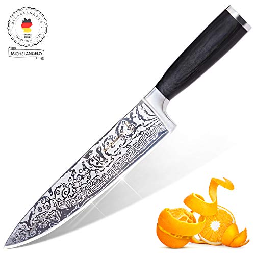 MICHELANGELO Super Sharp Professional Chef's Knife with Etched Damascus Pattern, High Carbon Stainless Steel Japanese Knife, Chef Knife for Kitchen - 02