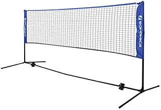 SONGMICS Badminton Net Set, Portable Sports Set for Badminton, Tennis, Kids Volleyball, Pickleball, Easy Setup, 13 Feet Long Nylon Net with Poles, for Indoor Outdoor Court, Blue USYQ400