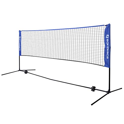 SONGMICS Badminton Net Set, Portable Sports Set for Badminton, Tennis, Kids Volleyball, Pickleball, Easy Setup, 13 Feet Long Nylon Net with Poles, for Indoor Outdoor Court, Blue USYQ400