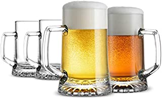 Bormioli Rocco 4-Pack Solid Heavy Large Beer Glasses with Handle - 17.1/4 Ounce Glass Steins, Traditional Beer Mug glasses Set, Perfect Coffee - Tea Glass, Everyday Drinking Glasses, Cocktail Glasses