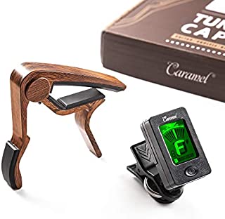 Rosewood Guitar Capo Tuner Clip-On Tuner for Acoustic & Electric Guitars Ukuleles Accessories - with box, Ready for Gift (Capo & Tuner)