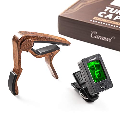 Rosewood Guitar Capo Tuner Clip-On Tuner for Acoustic & Electric Guitars Ukuleles Accessories - with box, Ready for Gift (Capo & Tuner)