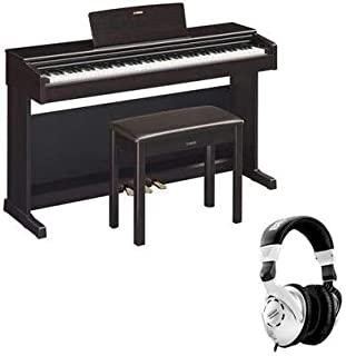 Yamaha Arius YDP-144 88-Key Traditional Console Digital Piano with Bench & PA150 AC Power Adapter, Dark Rosewood - With H&A Closed-Back Studio Monitor Headphones