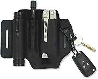 Artisanant Leather EDC Pocket Organizer for Men,Multitool Leather Sheath for Belt,Leatherman Sheath with Pen Holder, Key Fob, Flashlight Sheath, EDC Leather Pouch (Black)