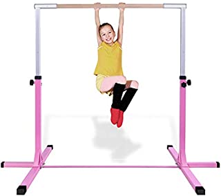 Costzon Junior Training Bar, Gymnastics Adjustable Steel Gymnastic Horizontal Bar (Pink)