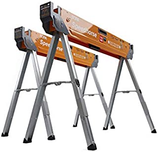 Bora Portamate Speedhorse Sawhorse Pair Two Pack, Table Stand with Folding Legs, Metal Top for 2x4, Heavy Duty Pro Bench Saw Horse for Woodworking, Carpenters, Contractors, PM-4500T