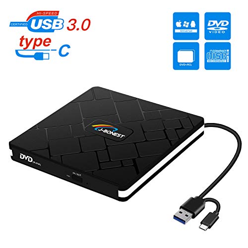 External DVD Drive USB 3.0 Type C, Portable High-Speed USB CD DVD Reader Player Burner for Laptop PC Desktop MacBook Pro