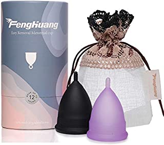 FENGHUANG Menstrual Cup for Beginners-Soft Reusable Period Cup-Tampon and Pad Alternative-Regular Flow 2 Cups (Purple(S)+Black(L))