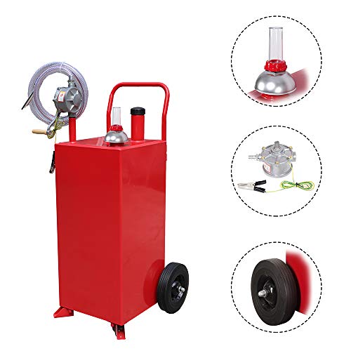 Roadstar 30-Gallon Portable Oil Transfer Gasoline Tanks Gas Caddy Storage with Pump and Wheels Red