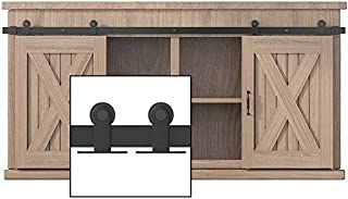 WINSOON 8FT Top Mounted Super Mini Sliding Barn Door Cabinet Hardware Kit for Double Doors TV Stands Small Wardrobe Cabinets, T Shape Hanger (NO Cabinet)