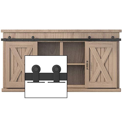 WINSOON 8FT Top Mounted Super Mini Sliding Barn Door Cabinet Hardware Kit for Double Doors TV Stands Small Wardrobe Cabinets, T Shape Hanger (NO Cabinet)