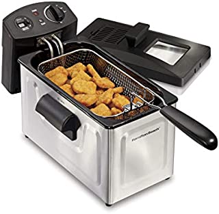 Hamilton Beach Deep Fryer, 12 Cups / 3 Liters Oil Capacity, Frying Basket with Hooks, Lid with View Window, Stainless Steel, Professional Grade, Electric, 1500 Watts (35033)