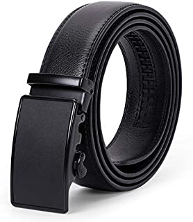 Mens Leather Ratchet Belt Comfort Dress Belt for Men with Automatic Buckle in Gift Box, Black, Suit Pant Size 28 - 44 Inches