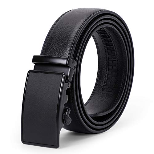 Mens Leather Ratchet Belt Comfort Dress Belt for Men with Automatic Buckle in Gift Box, Black, Suit Pant Size 28 - 44 Inches