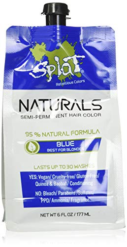 Splat Naturals, Semi-Permanent Blue Hair Dye : 100% Vegan, Cruelty-Free, No Bleach Required, Free of Ammonia, PPD, Parabens & Sulfates - 6 Oz