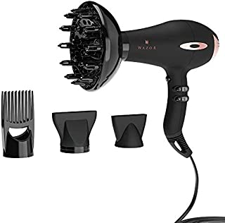 Wazor Hair Dryer Gift Set,Professional Ionic Lightweight Hair Dryer with 4 Accessories 1875W AC Motor Blow Dryer with Cool Button Mid Size For Household with Diffuser and Comb and Nozzle Attachments