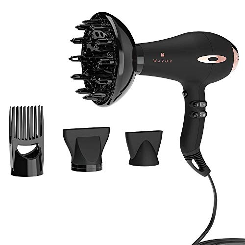 Wazor Hair Dryer Gift Set,Professional Ionic Lightweight Hair Dryer with 4 Accessories 1875W AC Motor Blow Dryer with Cool Button Mid Size For Household with Diffuser and Comb and Nozzle Attachments