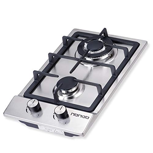 12In Gas Cooktop High Gas Stove Gas Hob Stove Top Rv Stove 2 Burners Gas Range Double Burner Gas Stoves Kitchen High Gas Stove Stainless Steel Built-In Gas HobLPG/NG Dual Fuel Easy to Clean