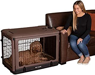 Pet Gear The Other Door 4 Door Steel Crate with Plush Bed + Travel Bag for Cats/Dogs, Sets up in Seconds No Tools Required, Built-in Handle/Wheels, Chocolate, 36-inch, (Model: PG5936BCH)