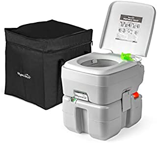 Alpcour Portable Toilet  Compact Indoor & Outdoor Commode w/Travel Bag for Camping, RV, Boat & More  Piston Pump Flush, 5.3 Gallon Waste Tank, Built-In Pour Spout & Washing Sprayer for Easy Cleaning