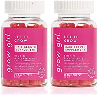 Grow Girl Vegan Hair Growth Vitamins With 5000mcg Biotin, plus Vitamin D3, Vitamin B12, Folic Acid, Vitamin A, Vitamin E, and Zinc | Non-GMO and Naturally Flavored | Prevent Hair Loss | Let It Grow