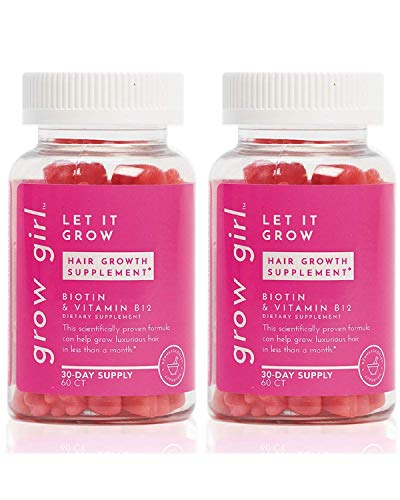 Grow Girl Vegan Hair Growth Vitamins With 5000mcg Biotin, plus Vitamin D3, Vitamin B12, Folic Acid, Vitamin A, Vitamin E, and Zinc | Non-GMO and Naturally Flavored | Prevent Hair Loss | Let It Grow