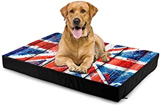 Liaosax Waterproof Dog Bed Mottled Union Jack Flag On Wooden Plank Medium Dog Bed Comforting Dog Bed Waterproof 76 X 51 X8cm with Zipper Removable Cover for Dogs & Cats