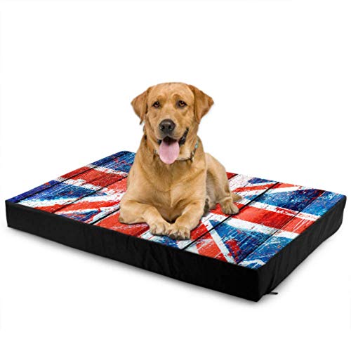 Liaosax Waterproof Dog Bed Mottled Union Jack Flag On Wooden Plank Medium Dog Bed Comforting Dog Bed Waterproof 76 X 51 X8cm with Zipper Removable Cover for Dogs & Cats