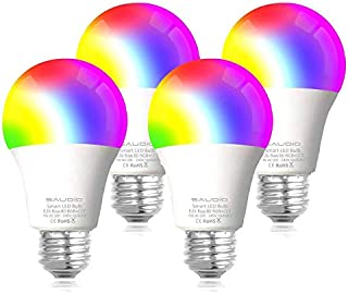 Smart WiFi Alexa Light Bulbs 2.4G, SAUDIO LED RGB Color Changing Bulbs, Compatible with Siri,Alexa,IFTTT and Google Home Assistant, No Hub Required, A19 E26 Multicolor 4 Pack