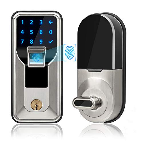 1pc Swiss+Tech Touch Deadbolt Lock - Fingerprint & keypad Digital Lock -Satin Nickel, Silver (ST061002)