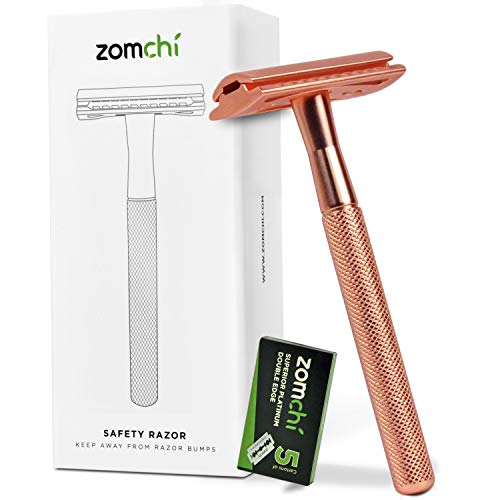 Double Edge Safety Razor for Women, Safety Razor with 5 Blades, Women Razor with a Delicate Box, Fits All Double Edge Razor Blades,Free of Plastic (Rose Gold)