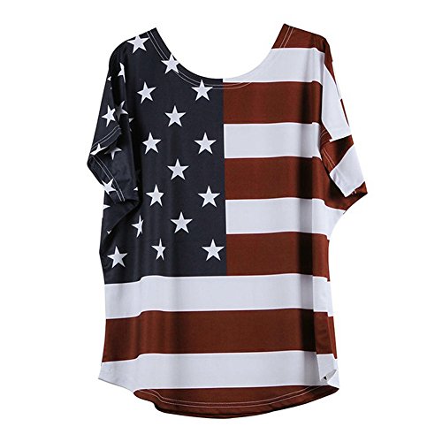 Top Short Sleeve,MILIMIEYIK Women July 4Th American Flag USA Print Strip Star Tee Pocket Short Sleeve Patriotic Shirts Red