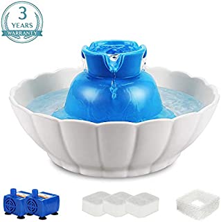 iPettie Tritone Ceramic Pet Drinking Fountain Ultra Quiet, Way Better Than Plastic, Water Fountains for Cats and Dogs 2.1 Liters Pet Water Dispenser with Replacement Filters and Foam, Color Blue