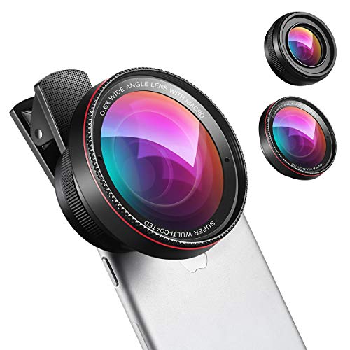 (New) Phone Camera Lens, 0.6X Super Wide Angle Lens, 15X Macro Lens, 2 in 1 Clip-On Cell Phone Lens Kit for iPhone, Samsung, Other Smartphones