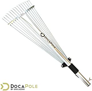 DOCAZOO DocaPole Roof Rake Extension Pole Attachment // Adjustable Roof Rake Attachment for Cleaning Leaves, Sticks and Debris from Roof // Standard Acme Threading // Dual-Use Yard Rake for Lawn