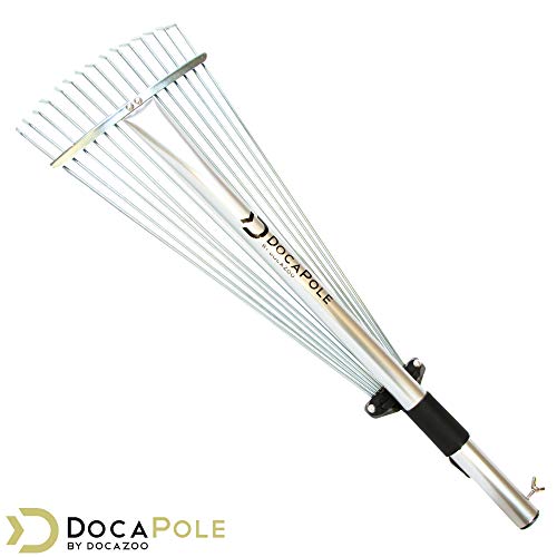 DOCAZOO DocaPole Roof Rake Extension Pole Attachment // Adjustable Roof Rake Attachment for Cleaning Leaves, Sticks and Debris from Roof // Standard Acme Threading // Dual-Use Yard Rake for Lawn