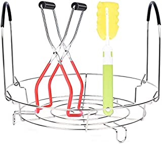 Canning Kits | Canning Supplies Set Includes Stainless Steel Canning Rack with Silicone Heat Resistant Handle, Jar Lifter Tongs and Bottle Brush for Pressure Canners,Stock Pots & Hot Water Bath Canner