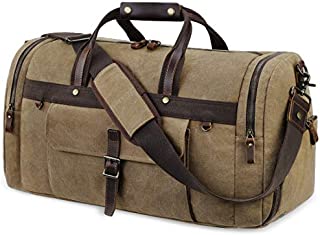 Travel Duffel Bag Waterproof Duffle Bags for Men Oversized Genuine Leather Carryon Weekend bag Canvas Overnight Bag Brown