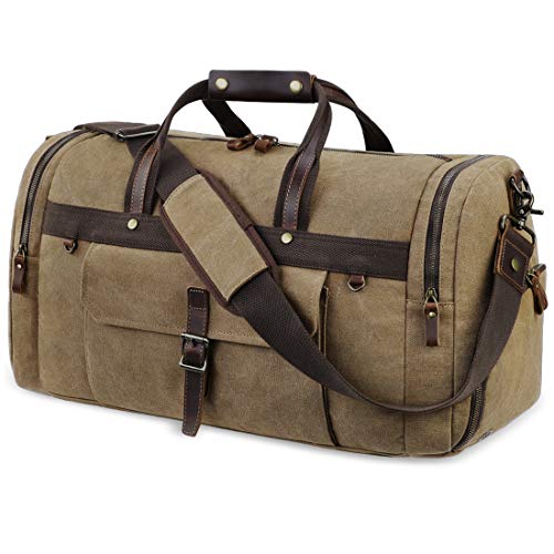 Travel Duffel Bag Waterproof Duffle Bags for Men Oversized Genuine Leather Carryon Weekend bag Canvas Overnight Bag Brown