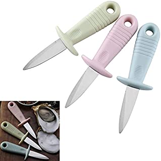 IronBuddy Oyster Shucking Knife Stainless Steel Oyster Shucker Opener with PP Anti-Slip Handle, Green, Pink, Blue, Pack of 3