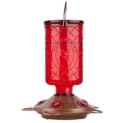 BOLITE 18005 Hummingbird Feeder, Glass Hummingbird Feeders, 5 Feeding Stations, 22 Ounces, Red Bottle