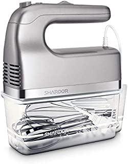 SHARDOR Hand Mixer 350W Power Advantage Electric Handheld Mixers with 5 Stainless Steel Attachments(2 Beaters, 2 Dough Hooks and 1 Whisk), Storage Case, Silver