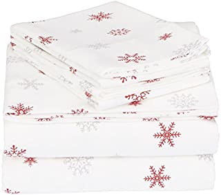 Pinzon Cotton Flannel Bed Sheet Set - Twin, Falling Snowflake Merlot